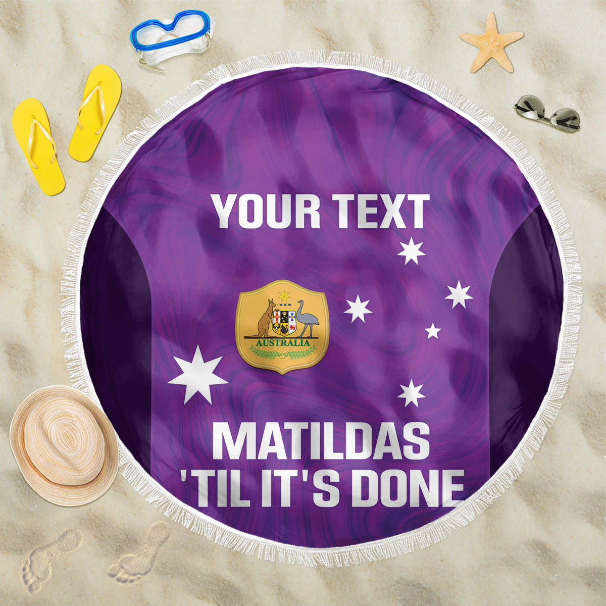 Custom Australia Soccer Beach Blanket Matildas Go Champions - Purple