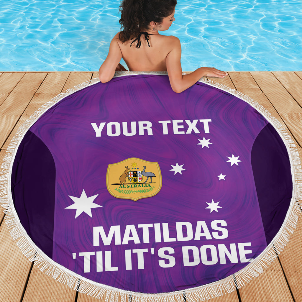 Custom Australia Soccer Beach Blanket Matildas Go Champions - Purple