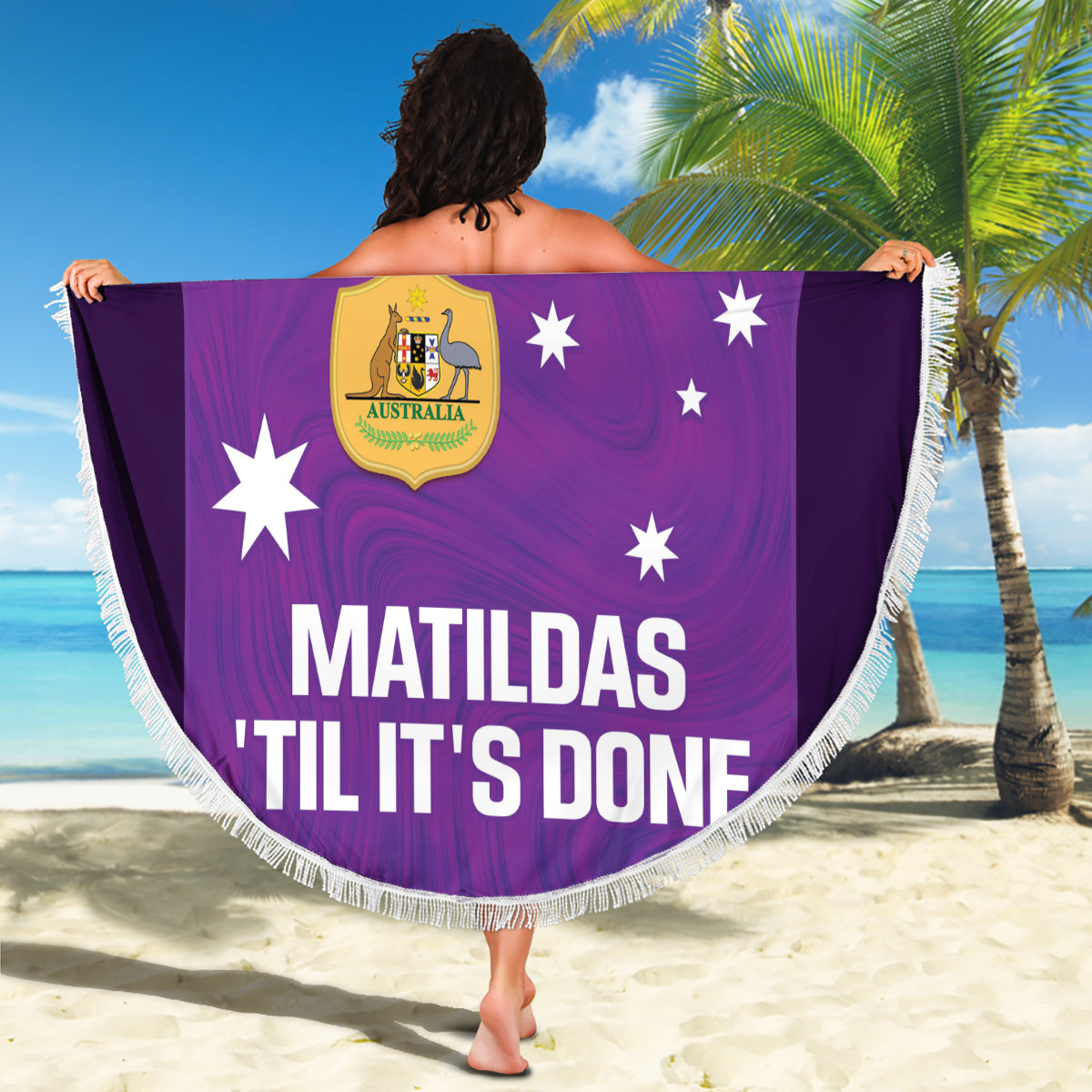 Custom Australia Soccer Beach Blanket Matildas Go Champions - Purple