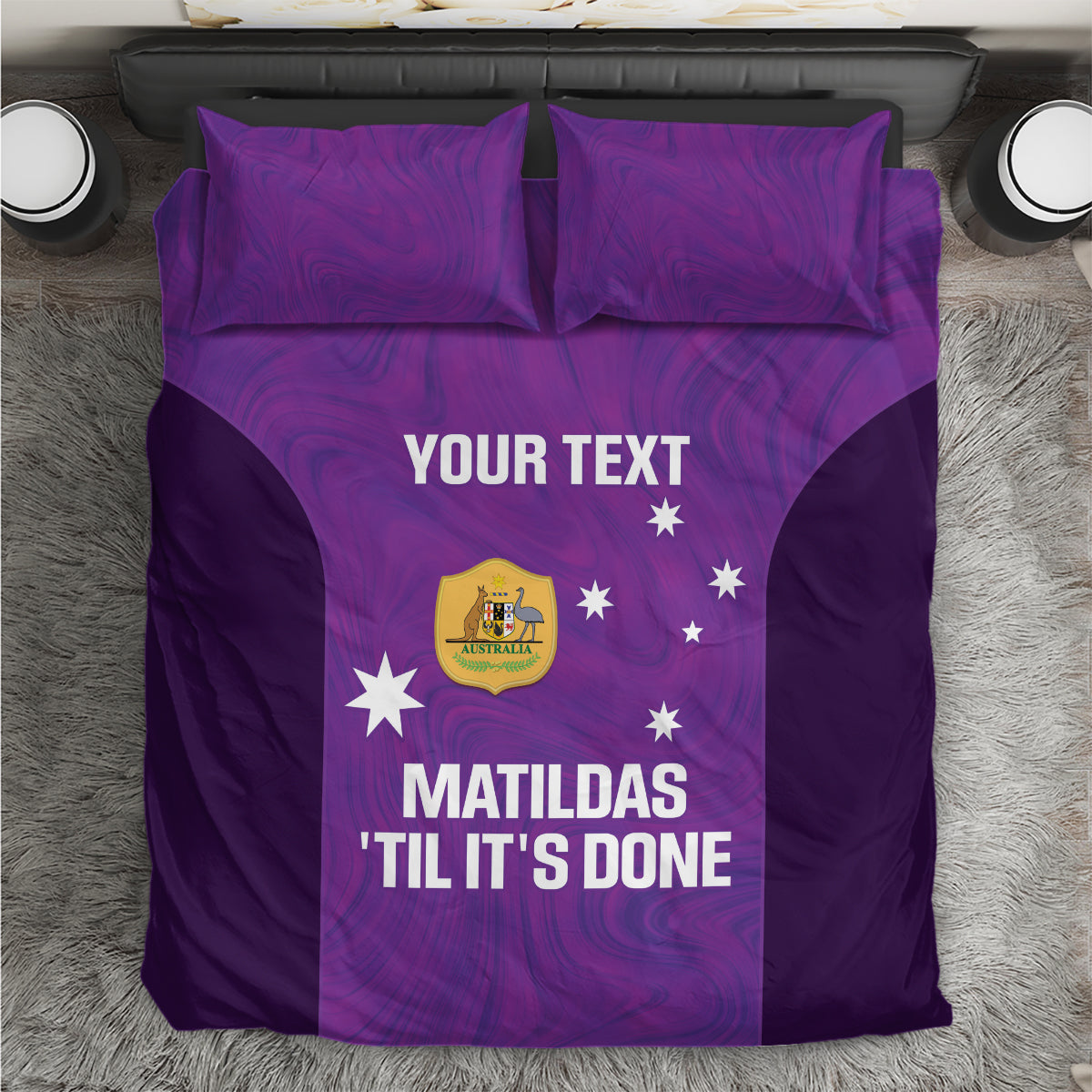 Custom Australia Soccer Bedding Set Matildas Go Champions - Purple