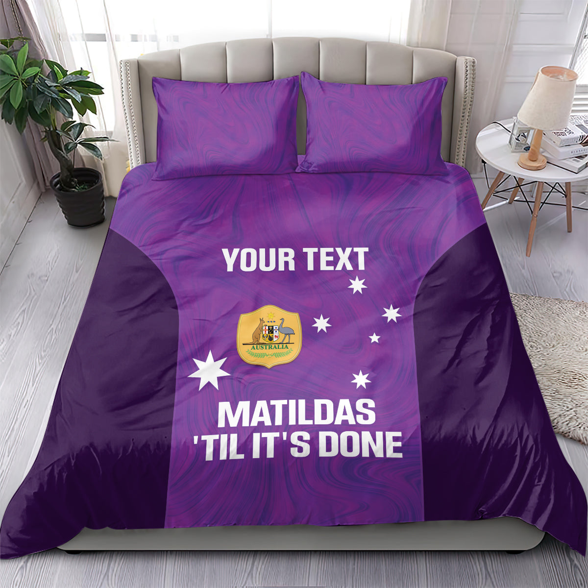 Custom Australia Soccer Bedding Set Matildas Go Champions - Purple