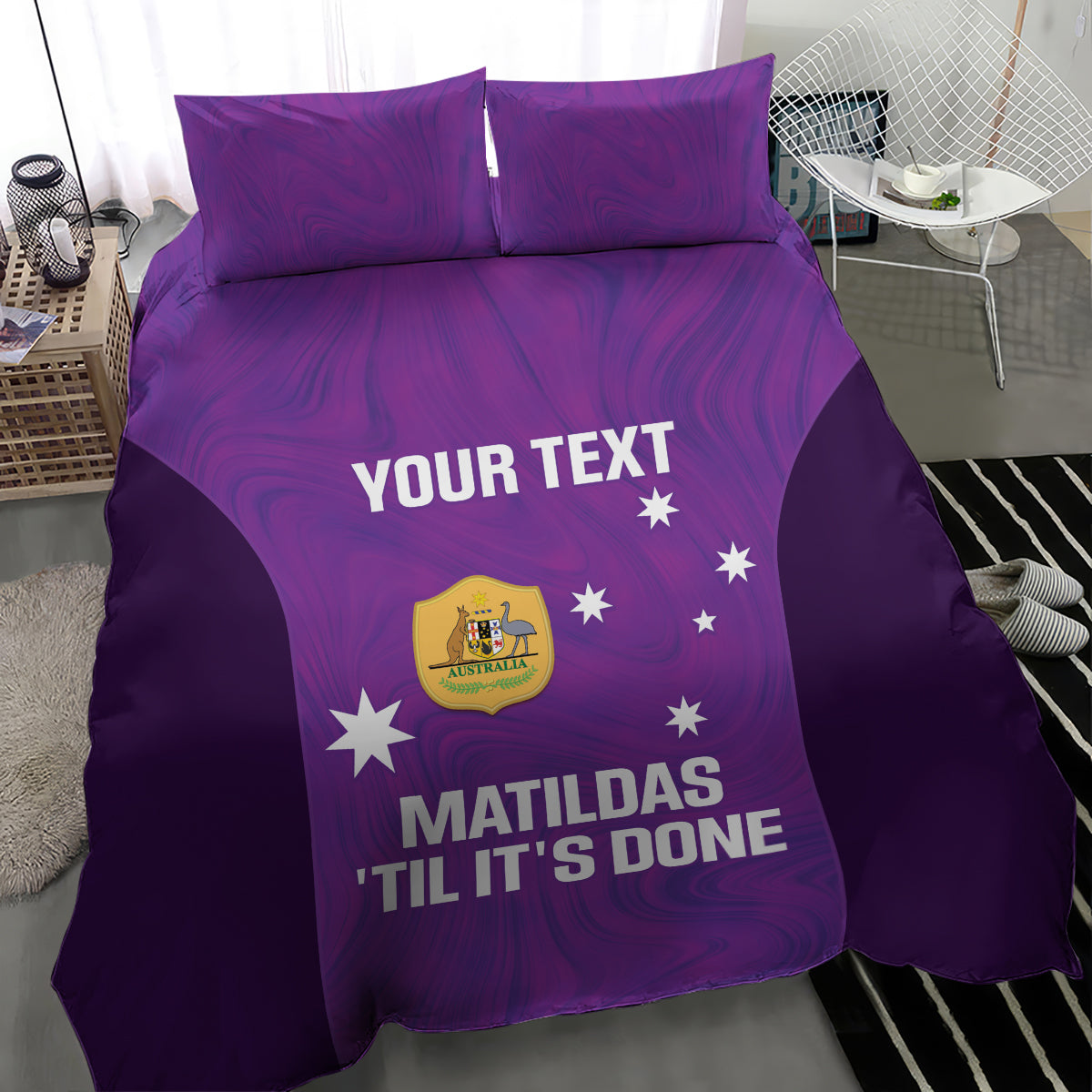 Custom Australia Soccer Bedding Set Matildas Go Champions - Purple