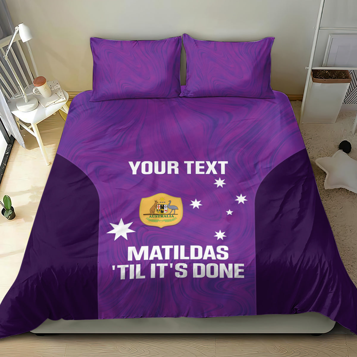 Custom Australia Soccer Bedding Set Matildas Go Champions - Purple