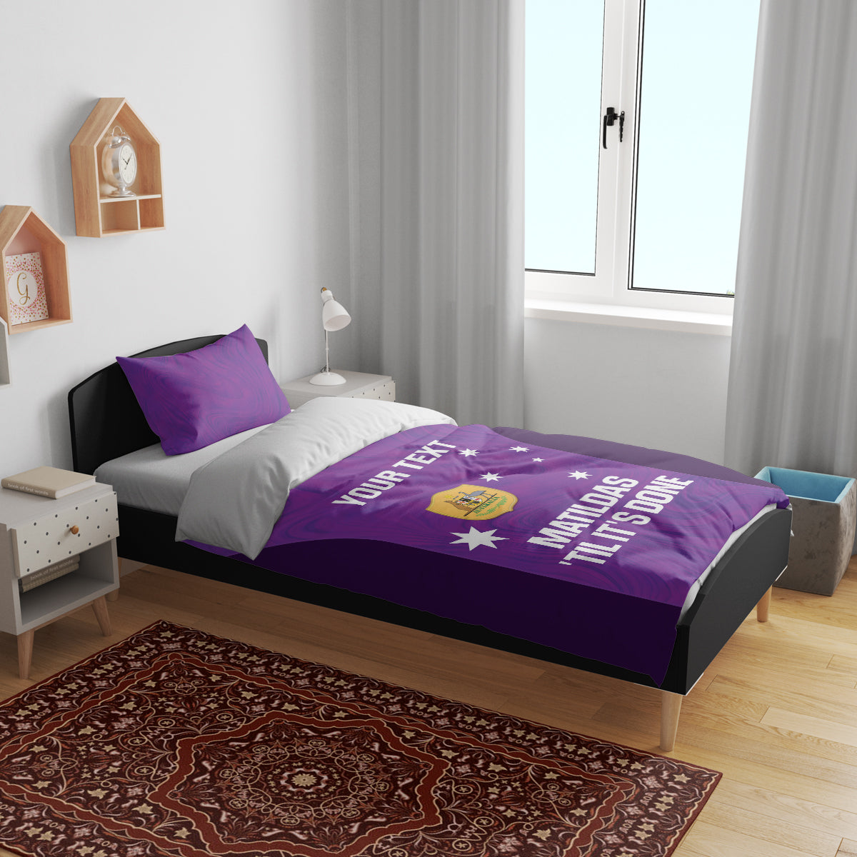 Custom Australia Soccer Bedding Set Matildas Go Champions - Purple