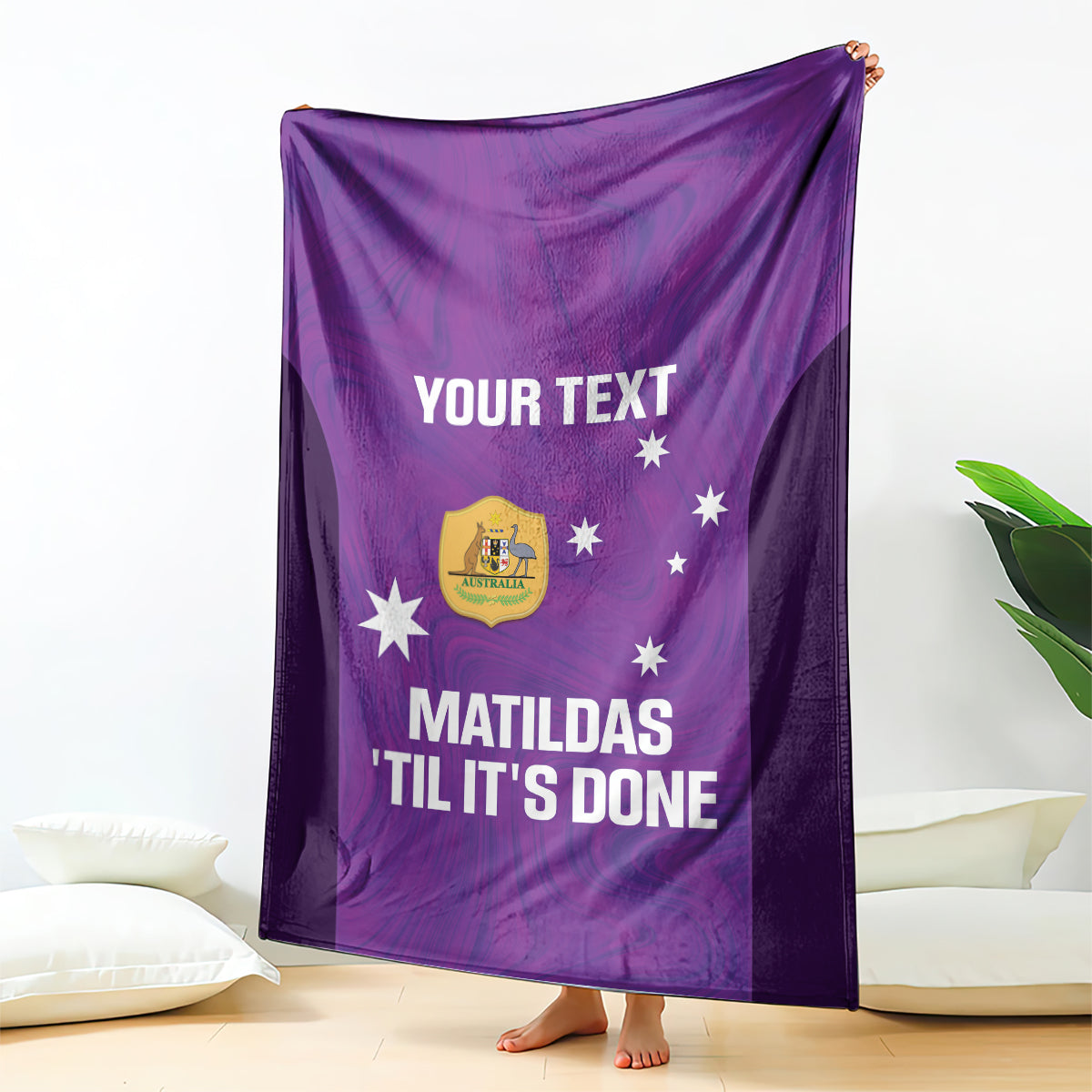 Custom Australia Soccer Blanket Matildas Go Champions - Purple