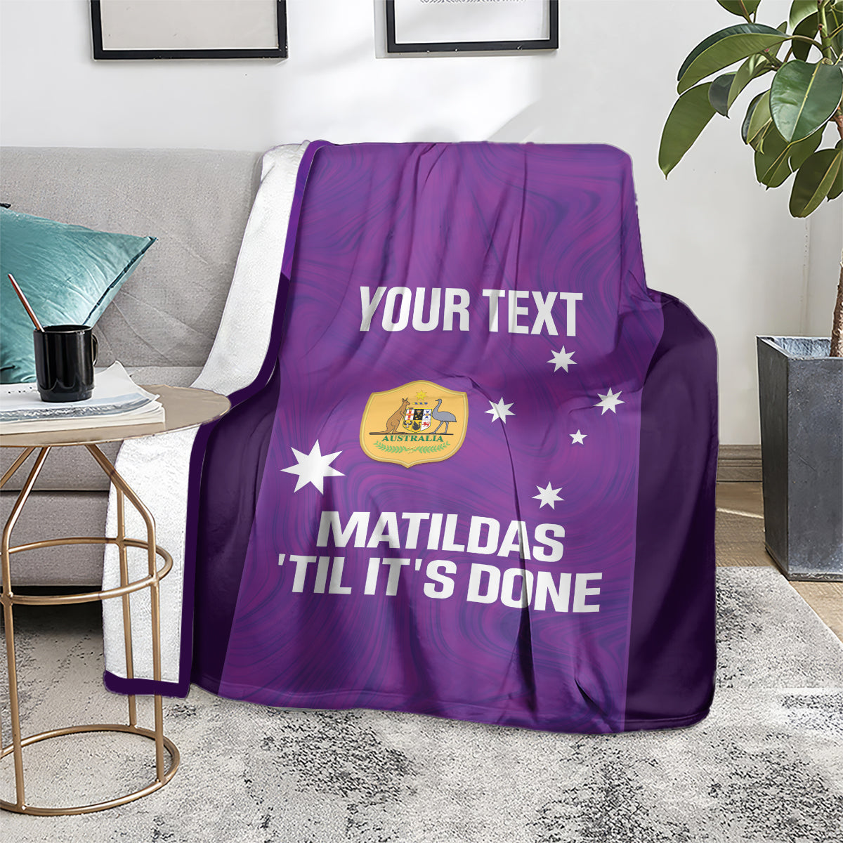 Custom Australia Soccer Blanket Matildas Go Champions - Purple