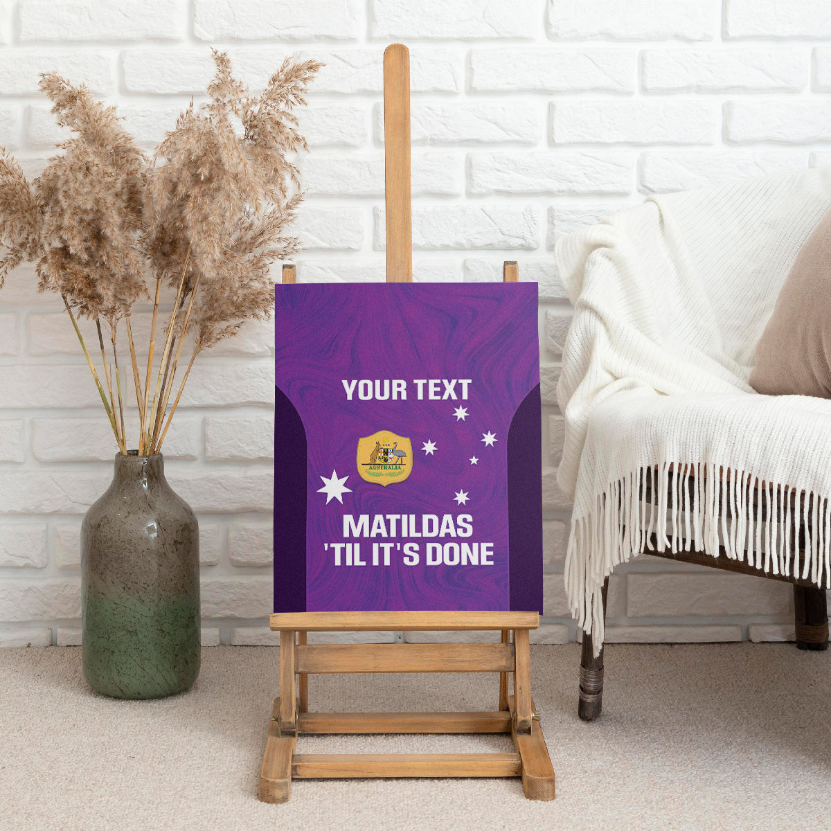 Custom Australia Soccer Canvas Wall Art Matildas Go Champions - Purple