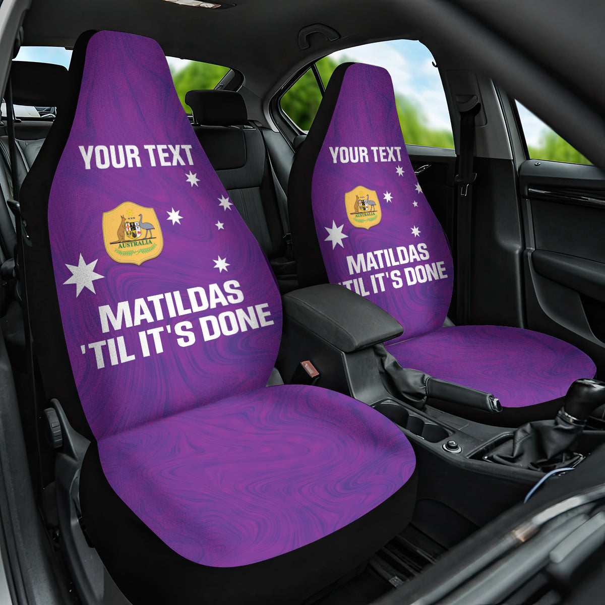 Custom Australia Soccer Car Seat Cover Matildas Go Champions - Purple