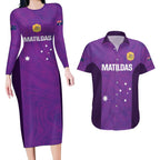 Custom Australia Soccer Couples Matching Long Sleeve Bodycon Dress and Hawaiian Shirt Matildas Go Champions - Purple