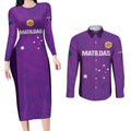 Custom Australia Soccer Couples Matching Long Sleeve Bodycon Dress and Long Sleeve Button Shirt Matildas Go Champions - Purple
