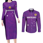 Custom Australia Soccer Couples Matching Long Sleeve Bodycon Dress and Long Sleeve Button Shirt Matildas Go Champions - Purple