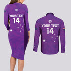 Custom Australia Soccer Couples Matching Long Sleeve Bodycon Dress and Long Sleeve Button Shirt Matildas Go Champions - Purple