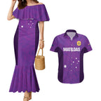 Custom Australia Soccer Couples Matching Mermaid Dress and Hawaiian Shirt Matildas Go Champions - Purple