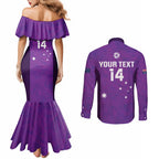 Custom Australia Soccer Couples Matching Mermaid Dress and Long Sleeve Button Shirt Matildas Go Champions - Purple