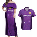 Custom Australia Soccer Couples Matching Off Shoulder Maxi Dress and Hawaiian Shirt Matildas Go Champions - Purple