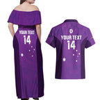 Custom Australia Soccer Couples Matching Off Shoulder Maxi Dress and Hawaiian Shirt Matildas Go Champions - Purple