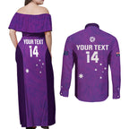 Custom Australia Soccer Couples Matching Off Shoulder Maxi Dress and Long Sleeve Button Shirt Matildas Go Champions - Purple
