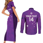 Custom Australia Soccer Couples Matching Short Sleeve Bodycon Dress and Long Sleeve Button Shirt Matildas Go Champions - Purple