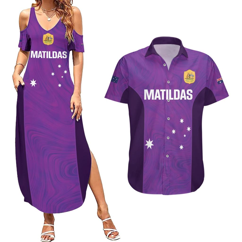 Custom Australia Soccer Couples Matching Summer Maxi Dress and Hawaiian Shirt Matildas Go Champions - Purple