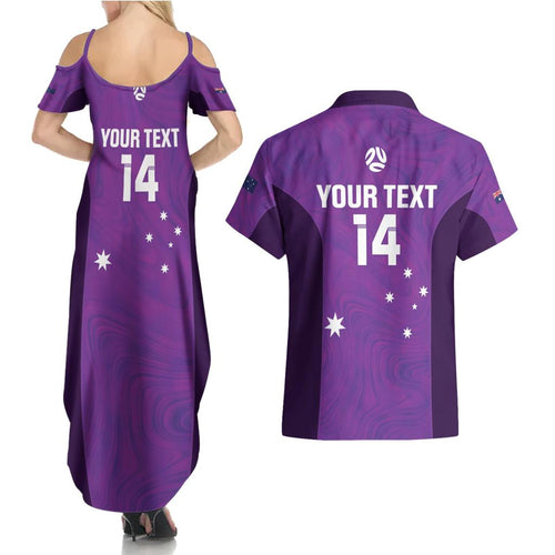 Custom Australia Soccer Couples Matching Summer Maxi Dress and Hawaiian Shirt Matildas Go Champions - Purple