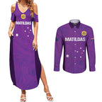 Custom Australia Soccer Couples Matching Summer Maxi Dress and Long Sleeve Button Shirt Matildas Go Champions - Purple
