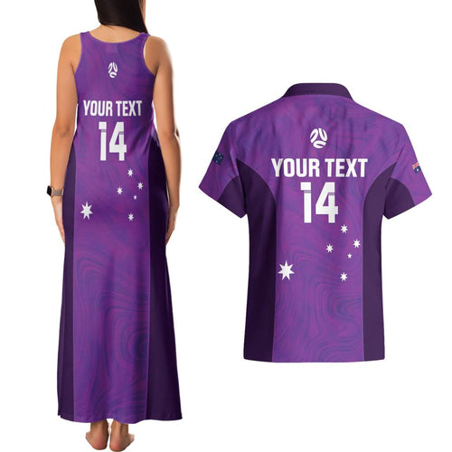 Custom Australia Soccer Couples Matching Tank Maxi Dress and Hawaiian Shirt Matildas Go Champions - Purple