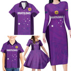 Custom Australia Soccer Family Matching Long Sleeve Bodycon Dress and Hawaiian Shirt Matildas Go Champions - Purple