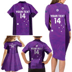 Custom Australia Soccer Family Matching Long Sleeve Bodycon Dress and Hawaiian Shirt Matildas Go Champions - Purple