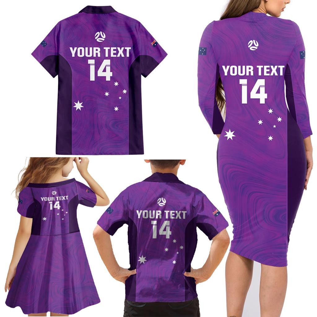 Custom Australia Soccer Family Matching Long Sleeve Bodycon Dress and Hawaiian Shirt Matildas Go Champions - Purple