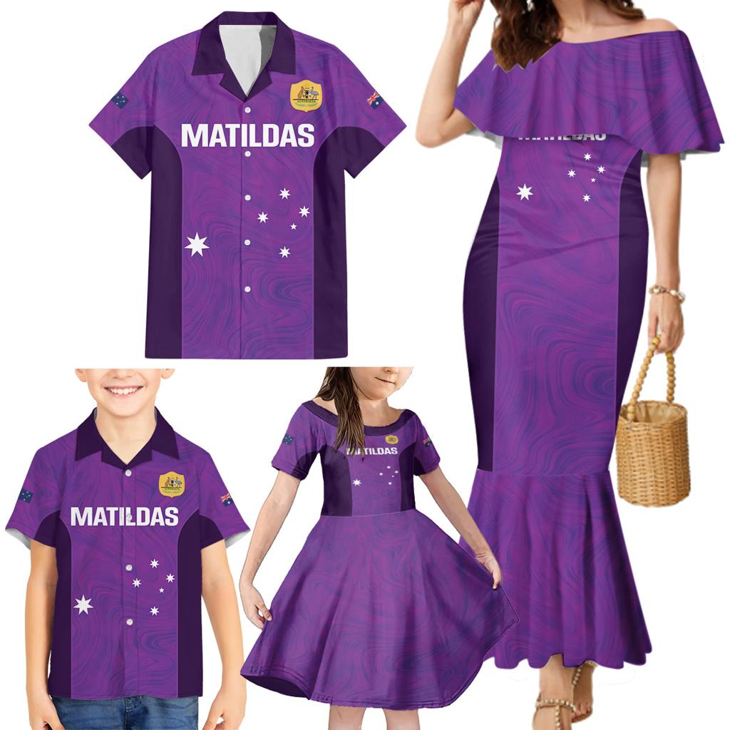 Custom Australia Soccer Family Matching Mermaid Dress and Hawaiian Shirt Matildas Go Champions - Purple