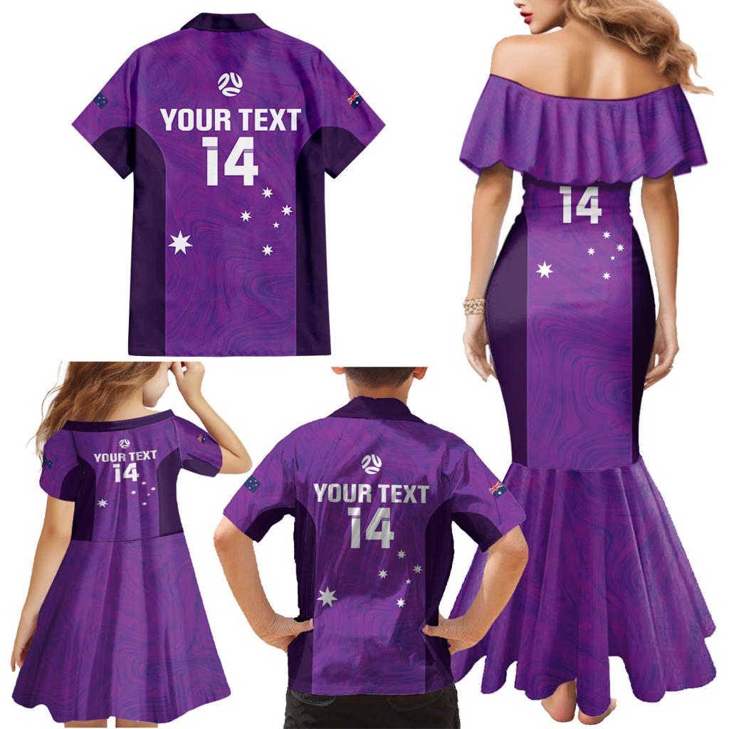 Custom Australia Soccer Family Matching Mermaid Dress and Hawaiian Shirt Matildas Go Champions - Purple