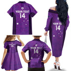 Custom Australia Soccer Family Matching Off The Shoulder Long Sleeve Dress and Hawaiian Shirt Matildas Go Champions - Purple