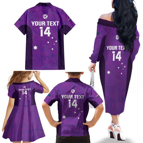 Custom Australia Soccer Family Matching Off The Shoulder Long Sleeve Dress and Hawaiian Shirt Matildas Go Champions - Purple
