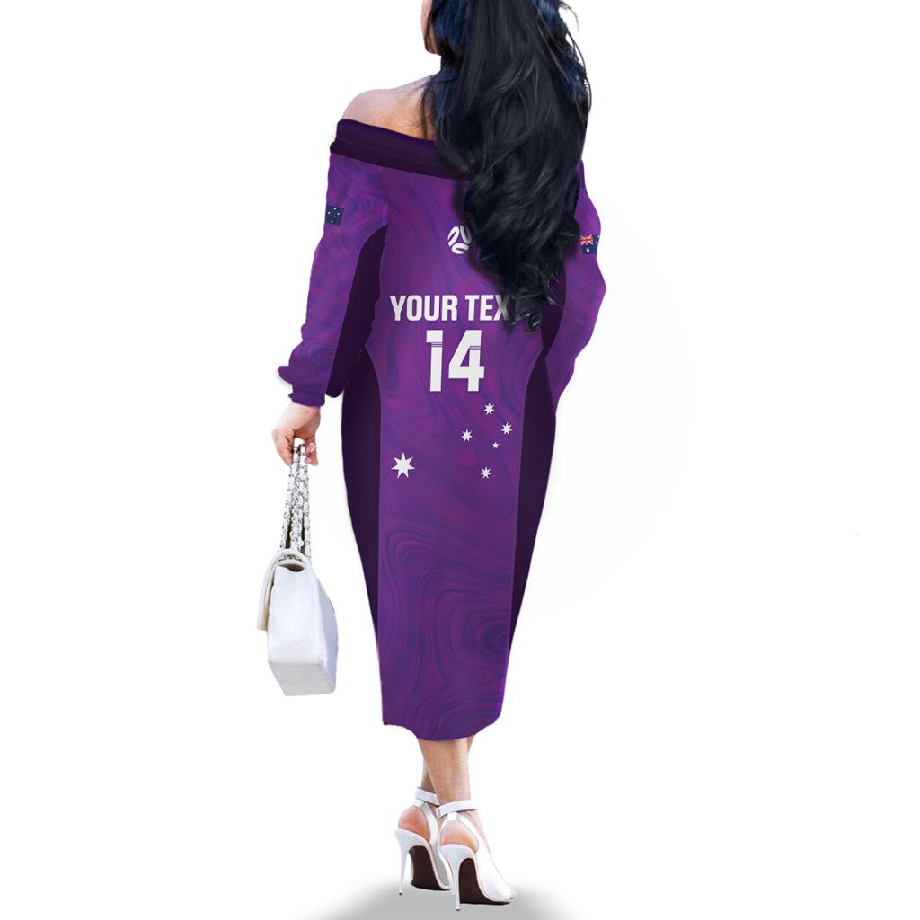 Custom Australia Soccer Family Matching Off The Shoulder Long Sleeve Dress and Hawaiian Shirt Matildas Go Champions - Purple