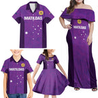 Custom Australia Soccer Family Matching Off Shoulder Maxi Dress and Hawaiian Shirt Matildas Go Champions - Purple