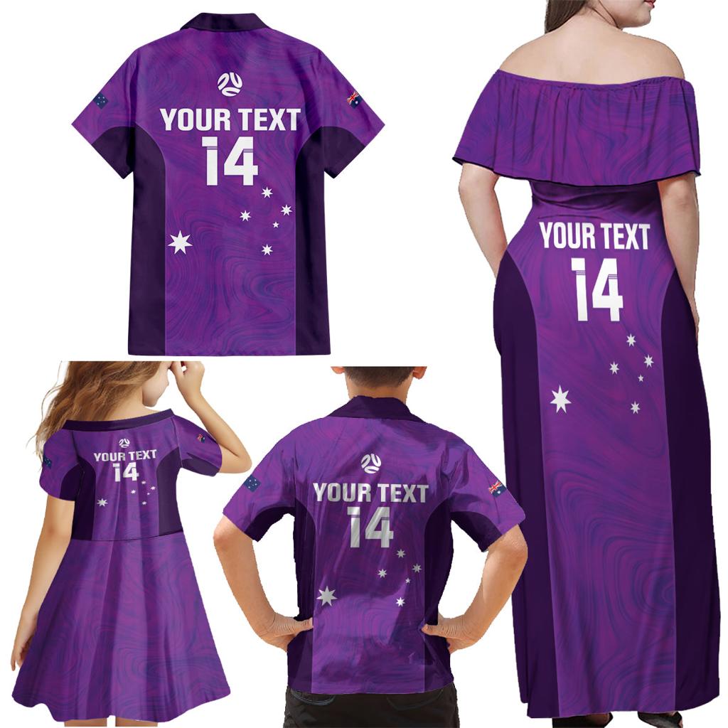 Custom Australia Soccer Family Matching Off Shoulder Maxi Dress and Hawaiian Shirt Matildas Go Champions - Purple