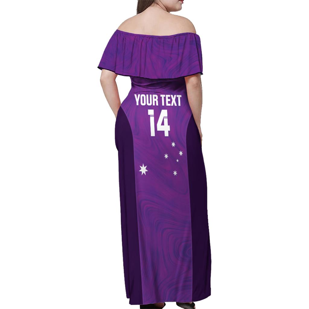 Custom Australia Soccer Family Matching Off Shoulder Maxi Dress and Hawaiian Shirt Matildas Go Champions - Purple