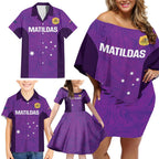 Custom Australia Soccer Family Matching Off Shoulder Short Dress and Hawaiian Shirt Matildas Go Champions - Purple