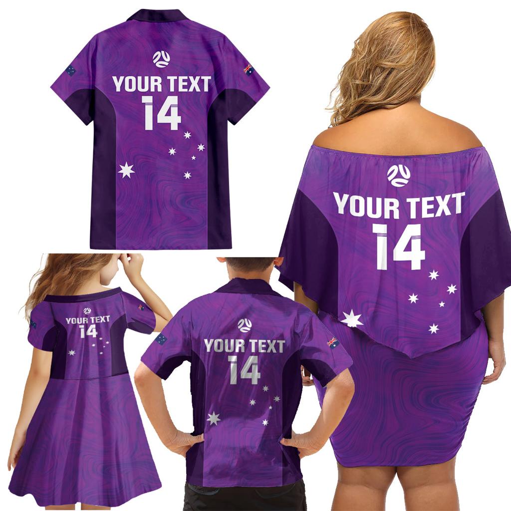 Custom Australia Soccer Family Matching Off Shoulder Short Dress and Hawaiian Shirt Matildas Go Champions - Purple