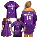 Custom Australia Soccer Family Matching Off Shoulder Short Dress and Hawaiian Shirt Matildas Go Champions - Purple