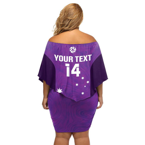 Custom Australia Soccer Family Matching Off Shoulder Short Dress and Hawaiian Shirt Matildas Go Champions - Purple