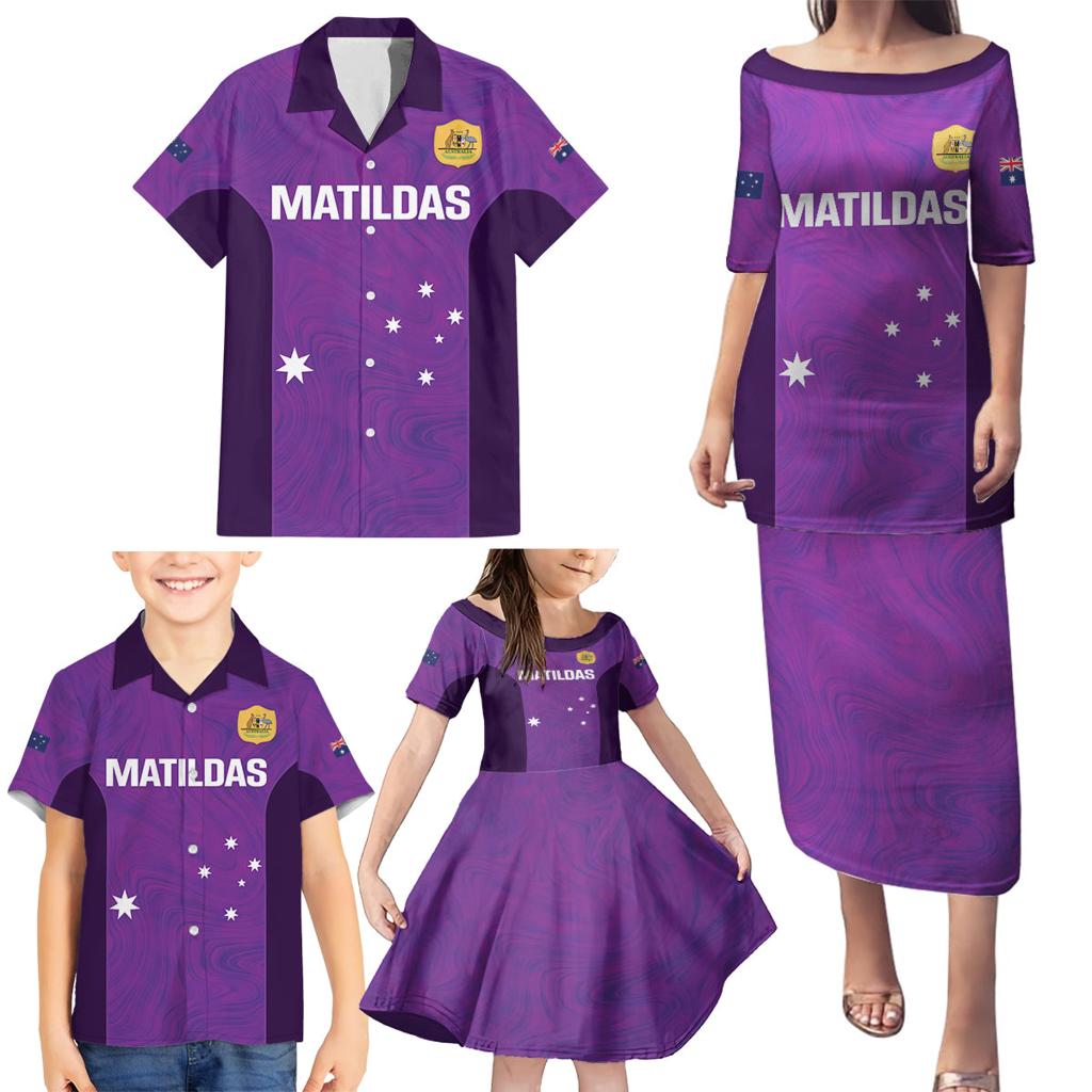 Custom Australia Soccer Family Matching Puletasi and Hawaiian Shirt Matildas Go Champions - Purple