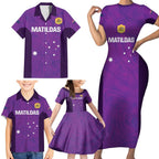 Custom Australia Soccer Family Matching Short Sleeve Bodycon Dress and Hawaiian Shirt Matildas Go Champions - Purple