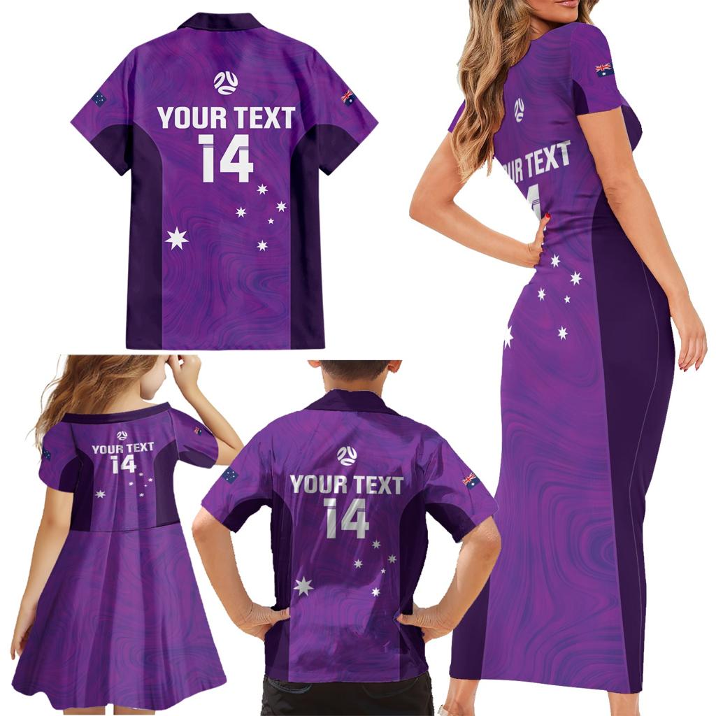Custom Australia Soccer Family Matching Short Sleeve Bodycon Dress and Hawaiian Shirt Matildas Go Champions - Purple