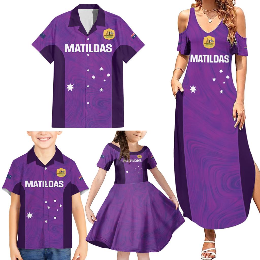 Custom Australia Soccer Family Matching Summer Maxi Dress and Hawaiian Shirt Matildas Go Champions - Purple