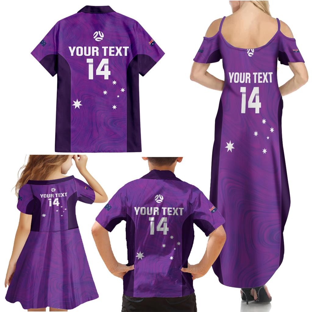 Custom Australia Soccer Family Matching Summer Maxi Dress and Hawaiian Shirt Matildas Go Champions - Purple