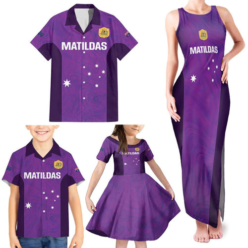 Custom Australia Soccer Family Matching Tank Maxi Dress and Hawaiian Shirt Matildas Go Champions - Purple
