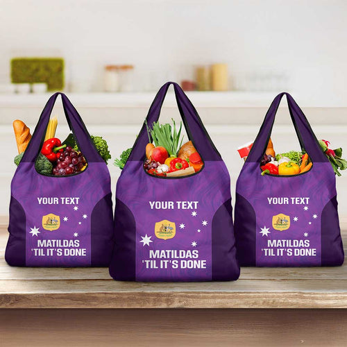 Custom Australia Soccer Grocery Bag Matildas Go Champions - Purple