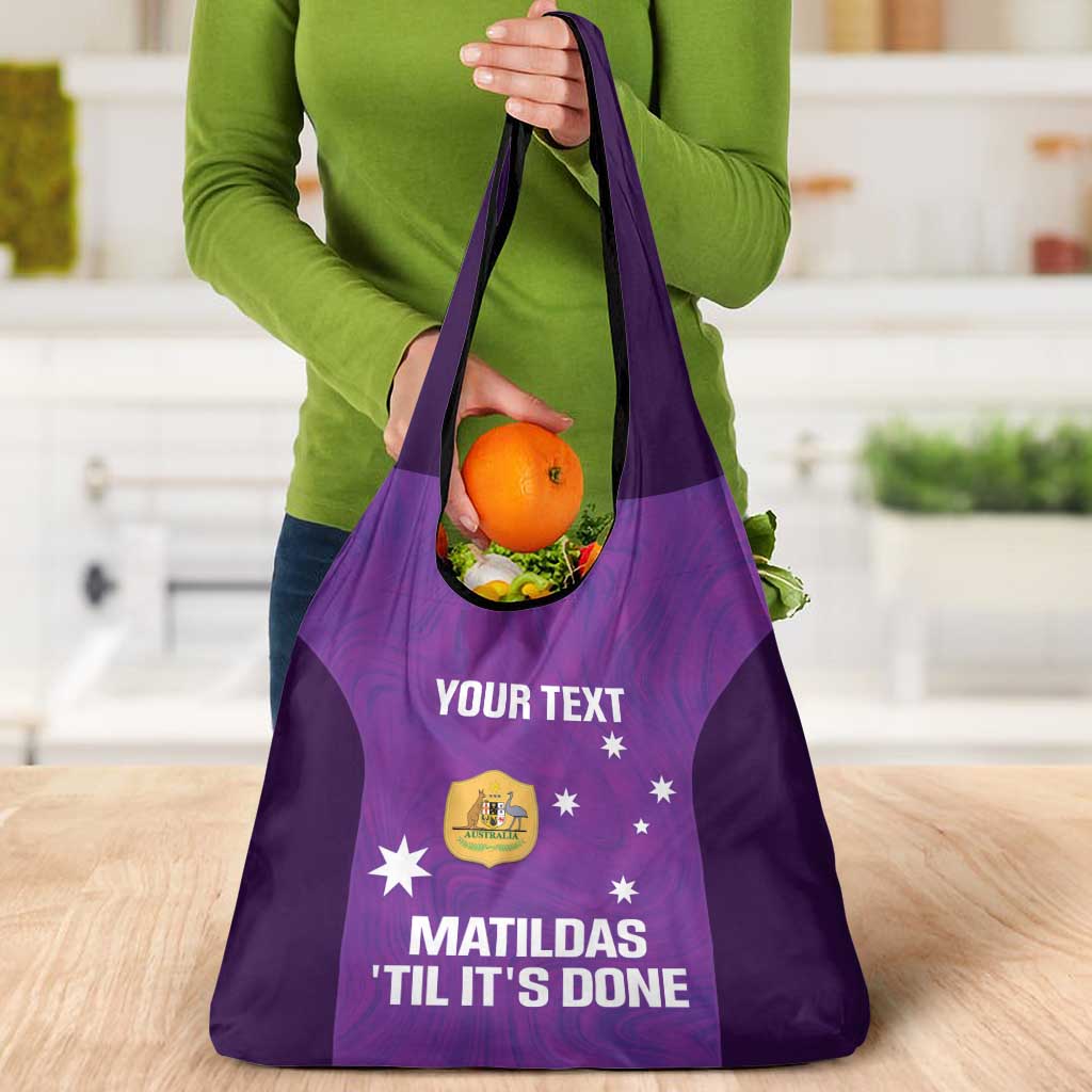 Custom Australia Soccer Grocery Bag Matildas Go Champions - Purple