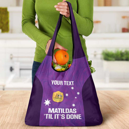 Custom Australia Soccer Grocery Bag Matildas Go Champions - Purple